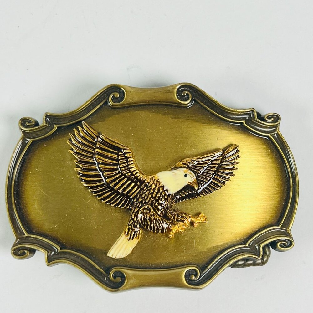 Vintage 1978 Raintree Raised Eagle Logo Belt Buckle Americana